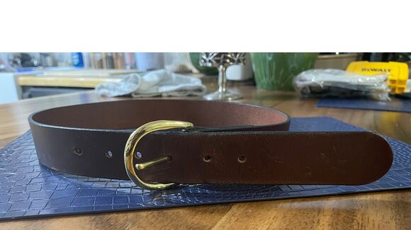 unknown Accessories - Brown Leather Belt Gold Buckle 1 3/4" x 37 Men's or Women's Casual Boho Western